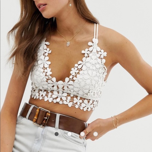 Pure Blanc Daisies Cotton Crochet Lace Bralette - Picture 6 of 11